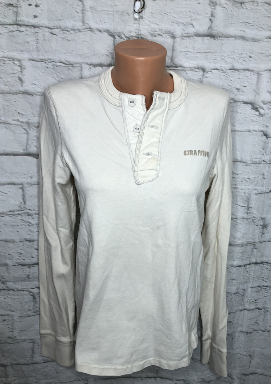 Ezra Abercrombie & Fitch Rugby Henley Shirt Long Sleeve Off-White Mens Sz Small